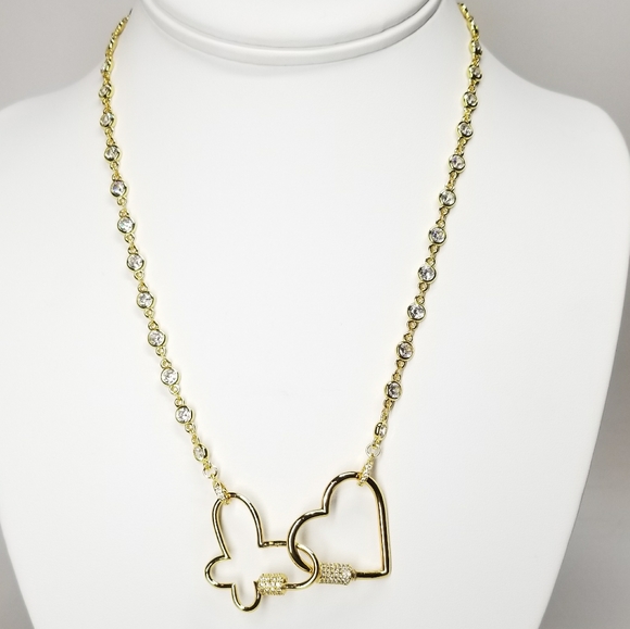 Heart & Butterfly Lock CZ Necklace Mask Hold - Picture 7 of 8